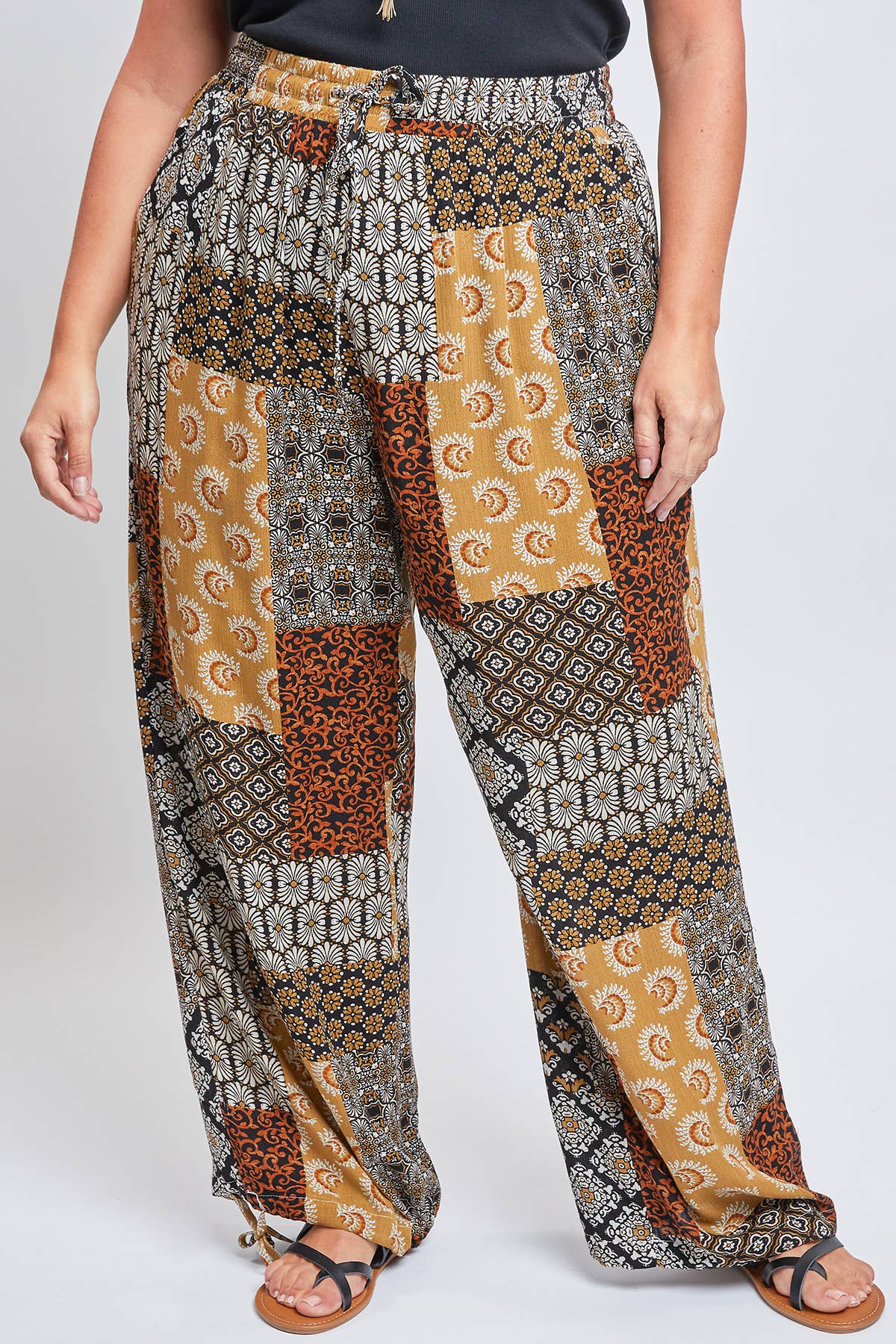 Missy Plus Size Linen Elastic Waist Flood With Drawstring