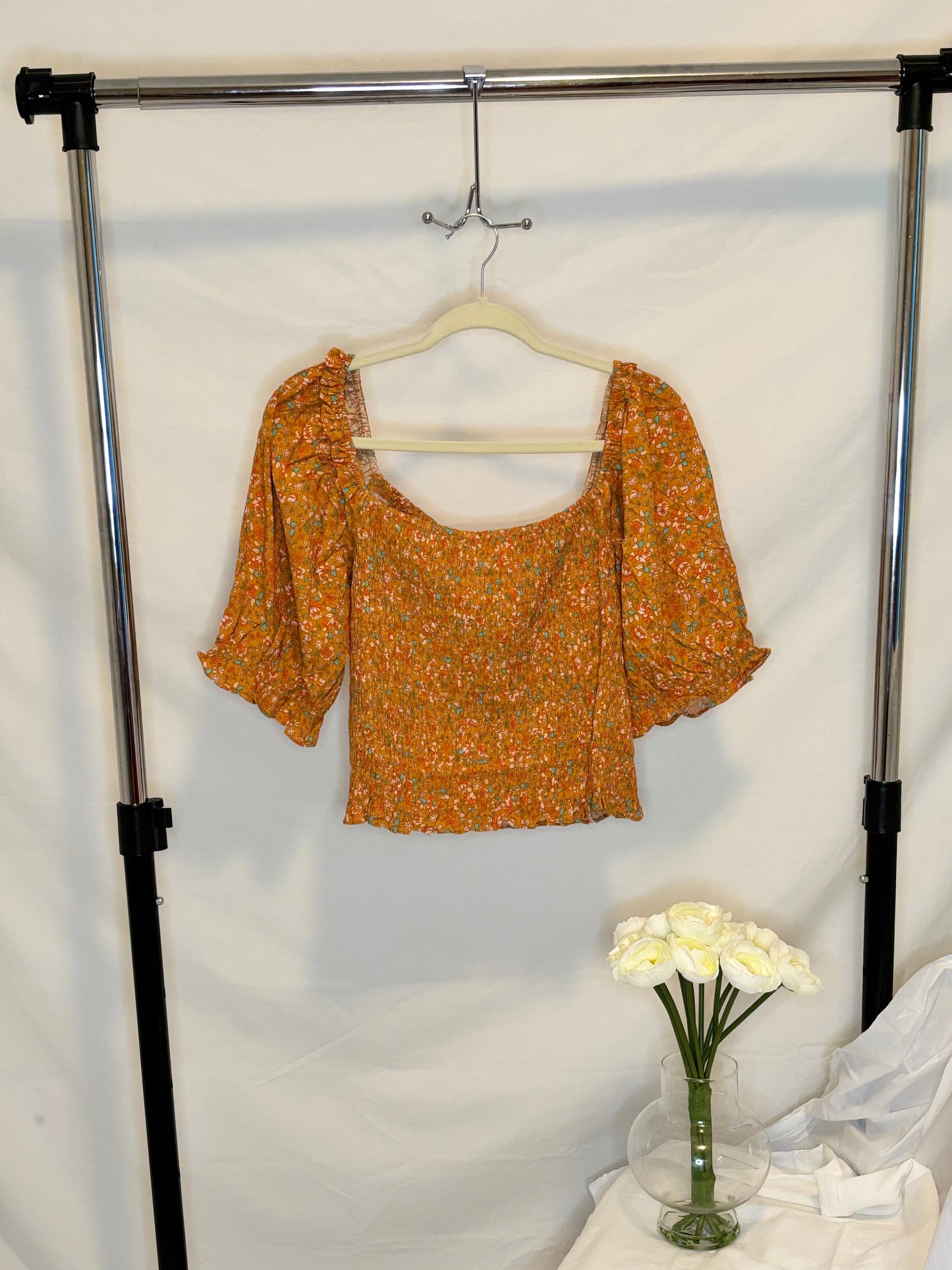 Plus size smocked puff sleeve top
