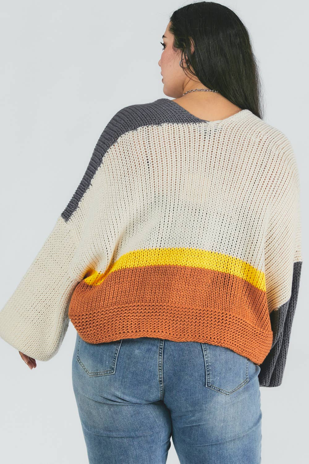 PLUS COLOR BLOCK LONG SLEEVE CARDIGAN