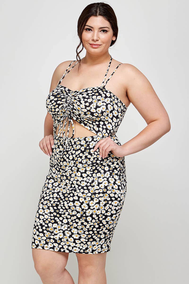 Plus Size Floral Halter Neck Cutout Dress