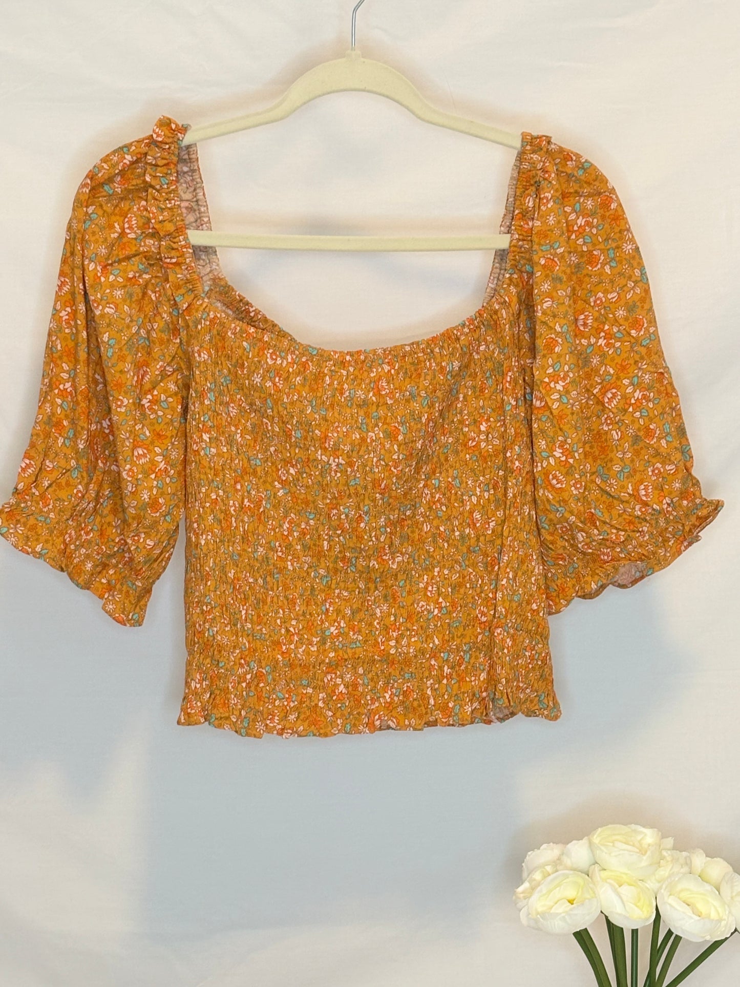 Plus size smocked puff sleeve top