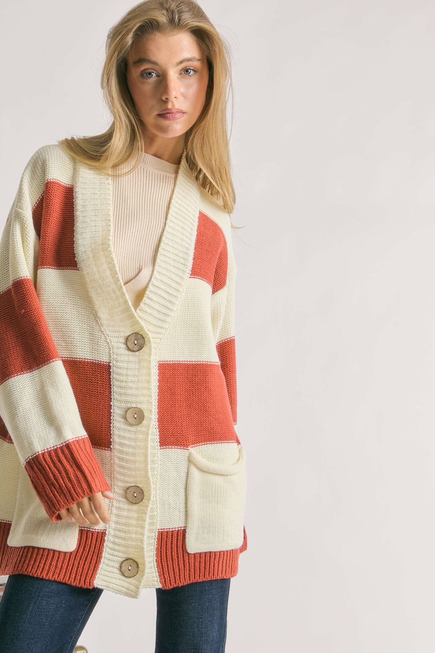 PLUS STRIPE BUTTON DOWN CARDIGAN - Oversize