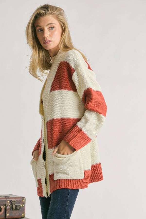 PLUS STRIPE BUTTON DOWN CARDIGAN - Oversize