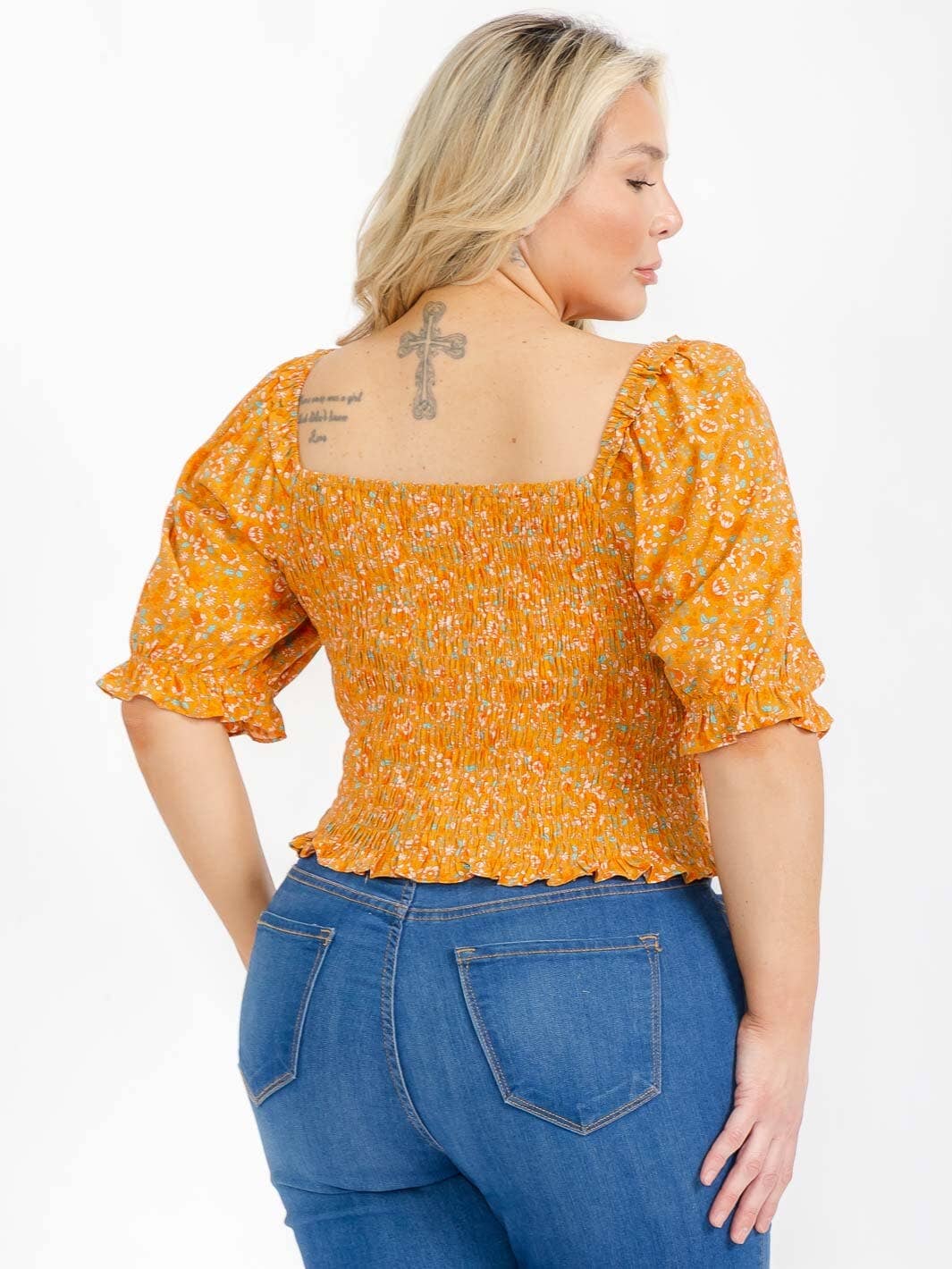 Plus size smocked puff sleeve top