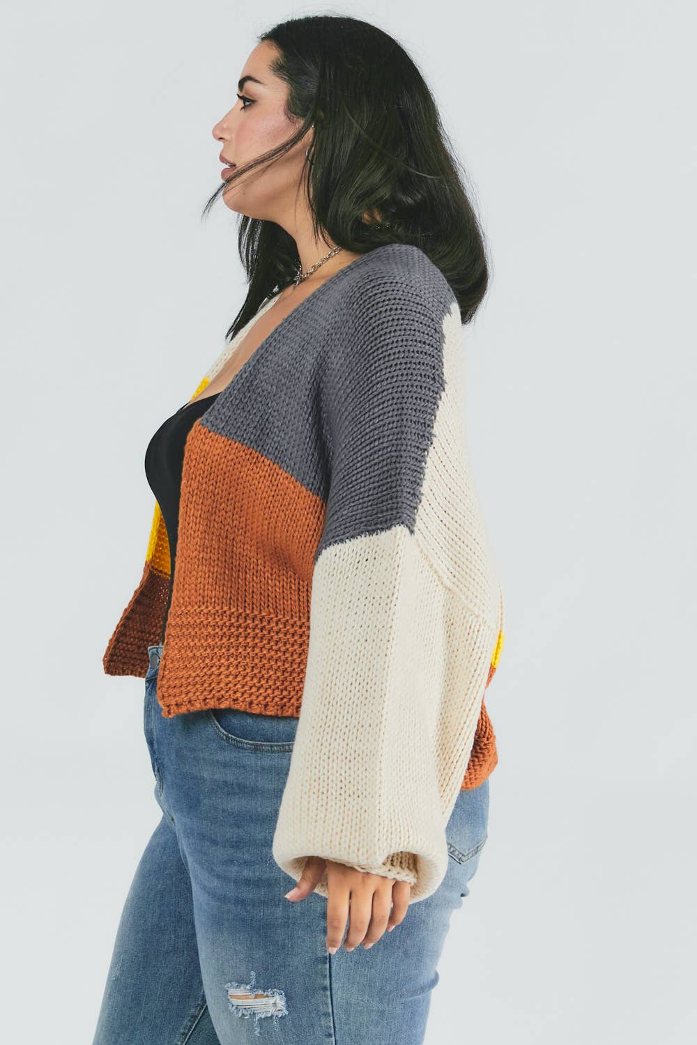 PLUS COLOR BLOCK LONG SLEEVE CARDIGAN