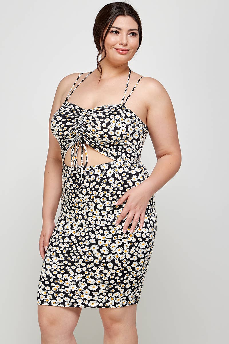 Plus Size Floral Halter Neck Cutout Dress