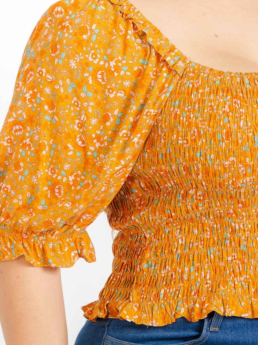 Plus size smocked puff sleeve top