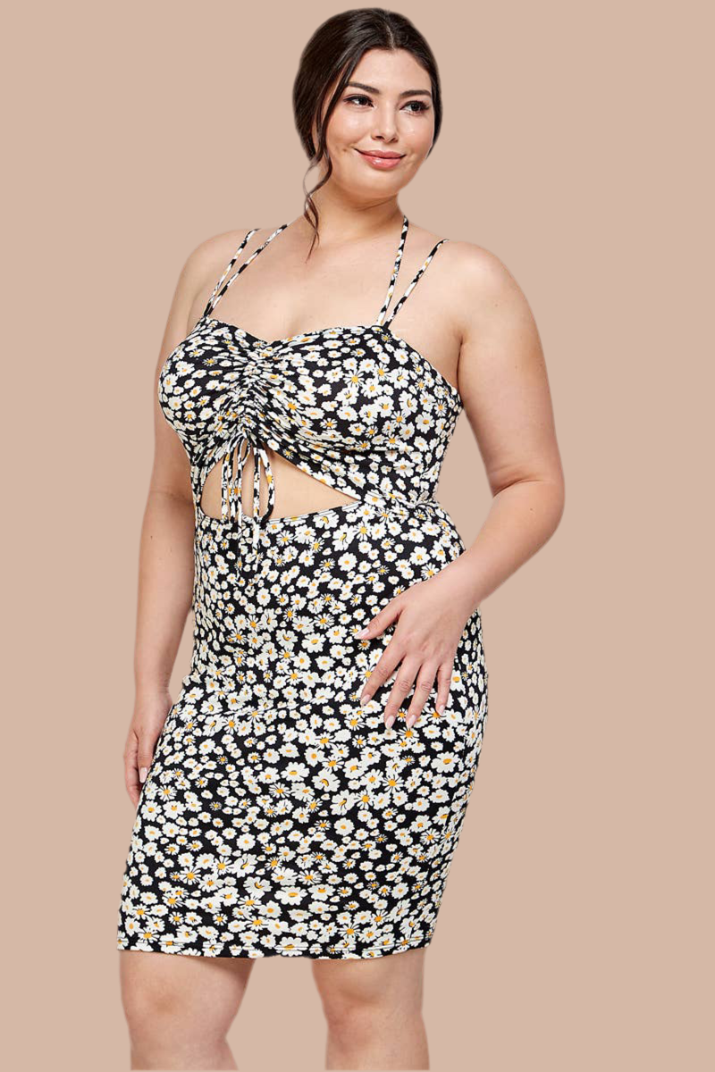 Plus Size Floral Halter Neck Cutout Dress