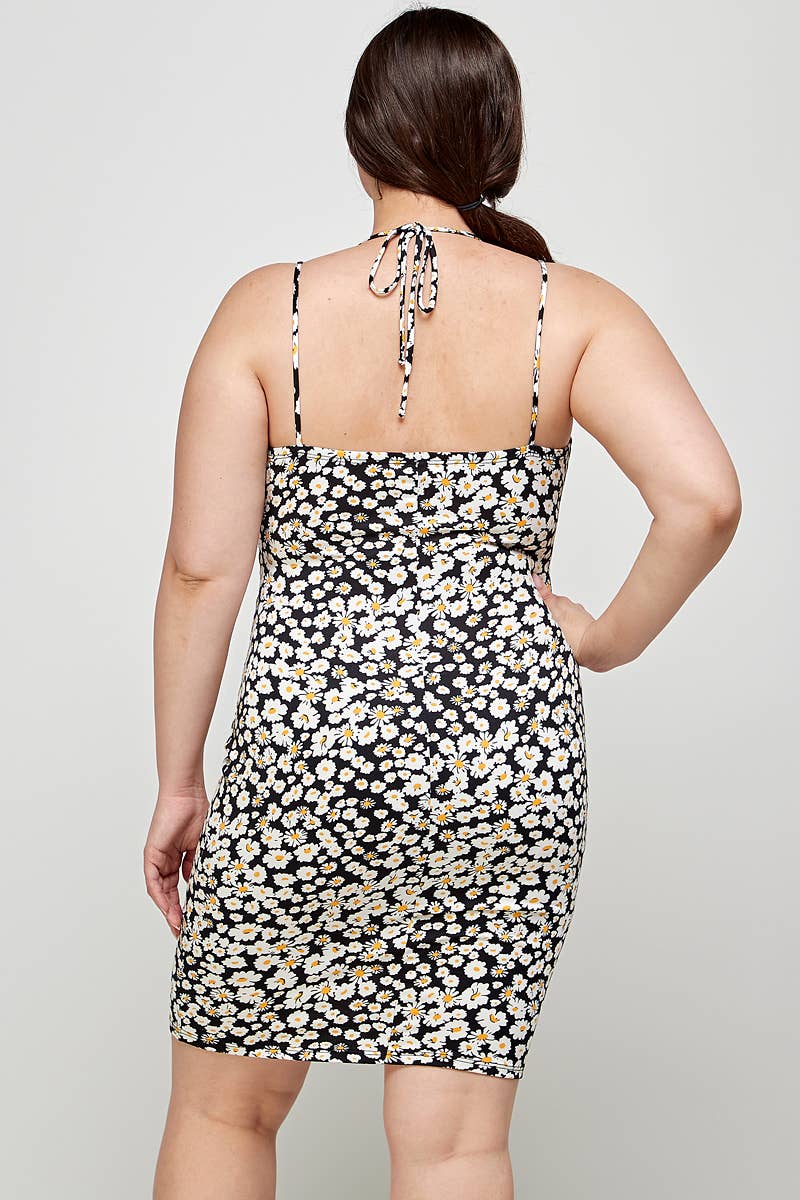 Plus Size Floral Halter Neck Cutout Dress