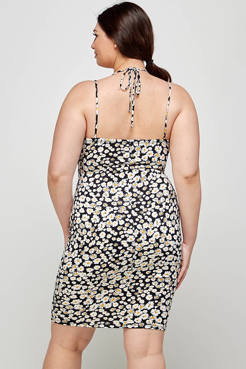 Plus Size Floral Halter Neck Cutout Dress
