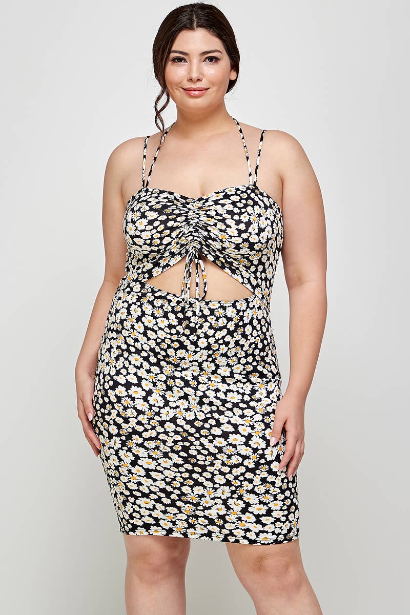 Plus Size Floral Halter Neck Cutout Dress