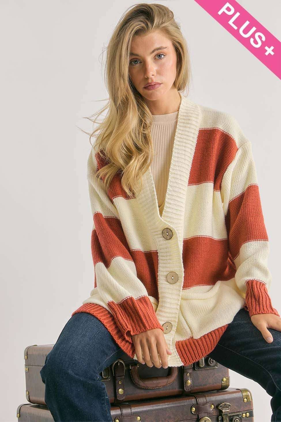 PLUS STRIPE BUTTON DOWN CARDIGAN - Oversize