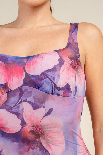 MESH PRINT MIDI DRESS
