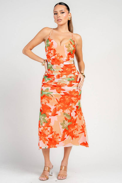 MESH PRINT MIDI DRESS