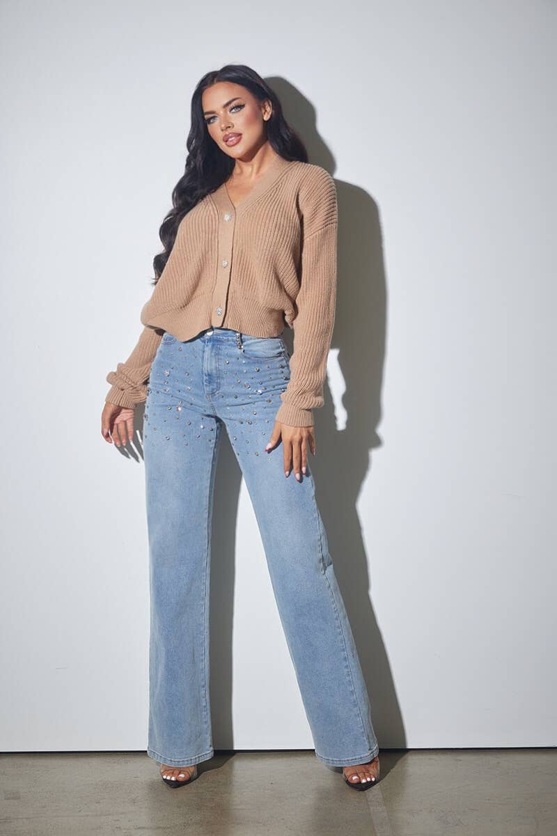 Rhinestone Button Knit Cardigan