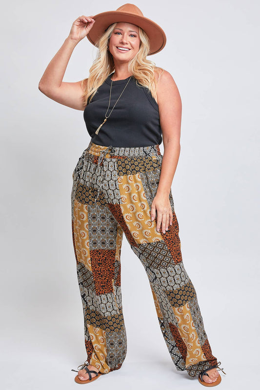 Missy Plus Size Linen Elastic Waist Flood With Drawstring