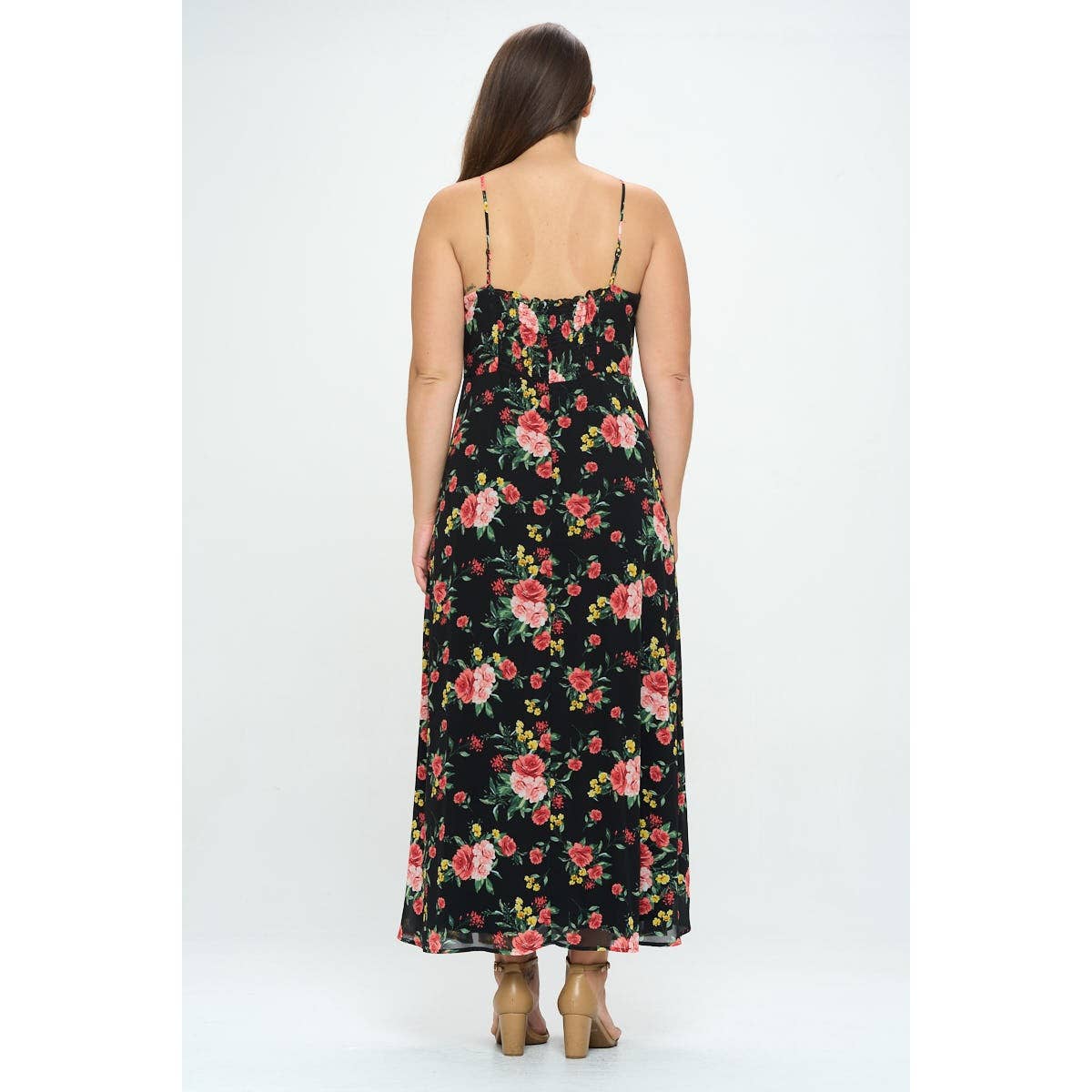 PLUS SIZE FLORAL SLIT SLEEVELESS MAXI DRESS