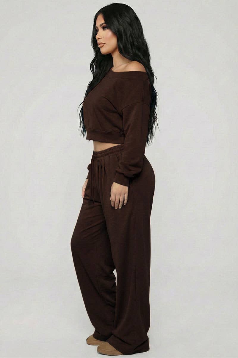 Effortless Ease French Terry Off-Shoulder Lounge Set